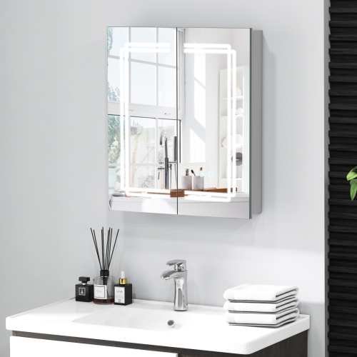 Gymax 23.5 x 27.5 Inch Bathroom Medicine Cabinet w/ Mirror LED Lighted Mirror Cabinet