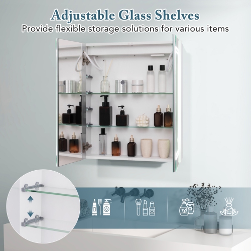 Gymax 23.5 x 27.5 Inch Bathroom Medicine Cabinet w/ Mirror LED Lighted Mirror Cabinet