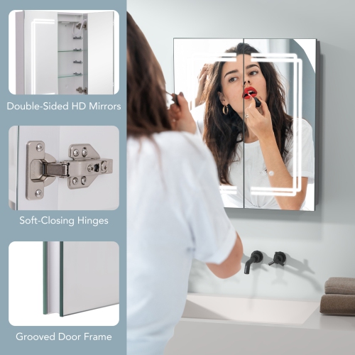 Gymax 23.5 x 27.5 Inch Bathroom Medicine Cabinet w/ Mirror LED Lighted Mirror Cabinet