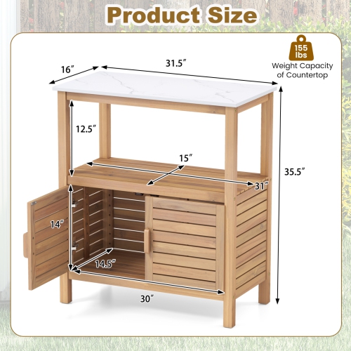 Gymax Outdoor Potting Bench w/ Resin Tabletop Storage Shelf & Cabinet Louvered Doors