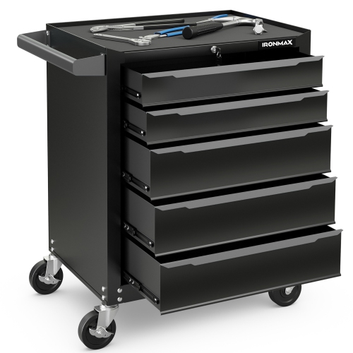 GYMAX  Rolling Steel Tool Chest 5-Drawer Tool Storage Cabinet Central Keyed Locking System