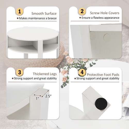 Gymax 29.5'' 2-Tier Round Coffee Table w/ Storage 4 Shelves Faux Wooden Top