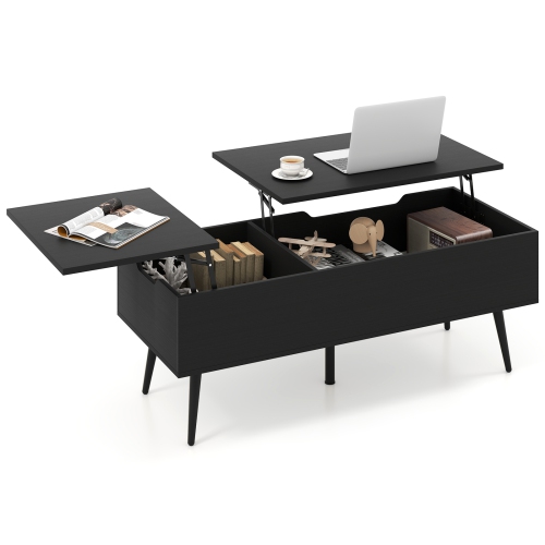 Gymax Lift Top Coffee Table w/ Split Top & 2 Hidden Compartments Tapered Metal Legs