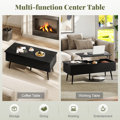 Gymax Lift Top Coffee Table w/ Split Top & 2 Hidden Compartments Tapered Metal Legs