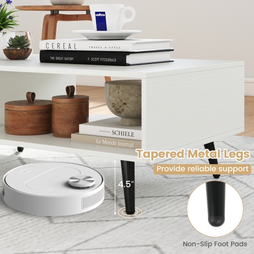 Gymax 2-Tier Coffee Table w/ Compartments & Metal Legs Rectangle Tea Cocktail Table