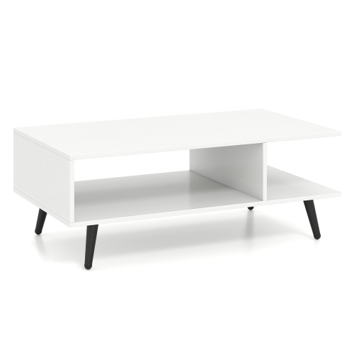 Gymax 2-Tier Coffee Table w/ Compartments & Metal Legs Rectangle Tea Cocktail Table