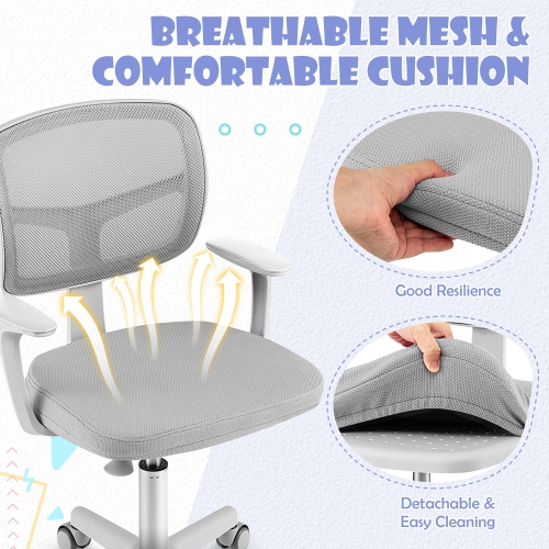 Gymax Kids Desk Chair Adjustable Height Children Study Chair w/ Auto Universal Casters Gray