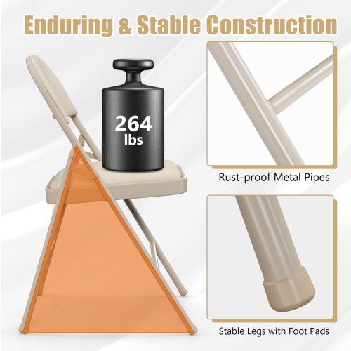 Gymax Set of 6 Folding Chairs Fabric Upholstered Padded Seat Metal Frame Home Office