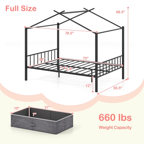 Gymax Full Size Metal House Bed w/ 2 Fabric Drawers Heavy-Duty Platform Bed