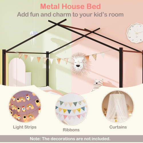 Gymax Full Size Metal House Bed w/ 2 Fabric Drawers Heavy-Duty Platform Bed