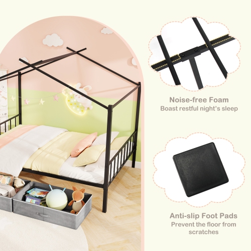 Gymax Full Size Metal House Bed w/ 2 Fabric Drawers Heavy-Duty Platform Bed