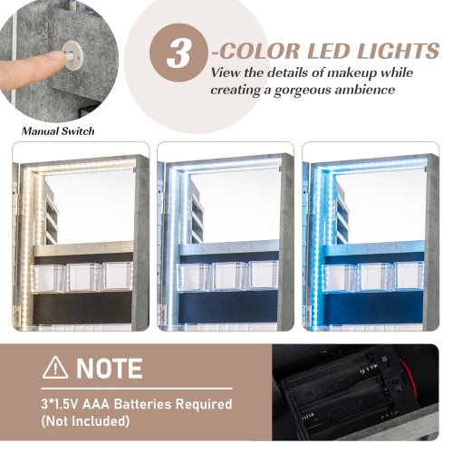 Gymax 360° Rotating Mirrored Jewelry Cabinet Armoire 3 Color LED Modes Lockable