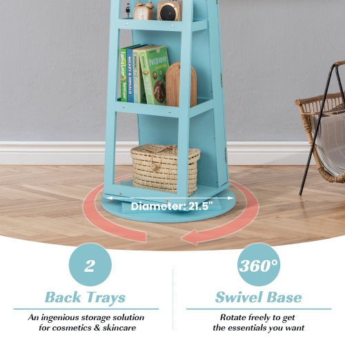 Gymax 360° Rotating Mirrored Jewelry Cabinet Armoire 3 Color LED Modes Lockable