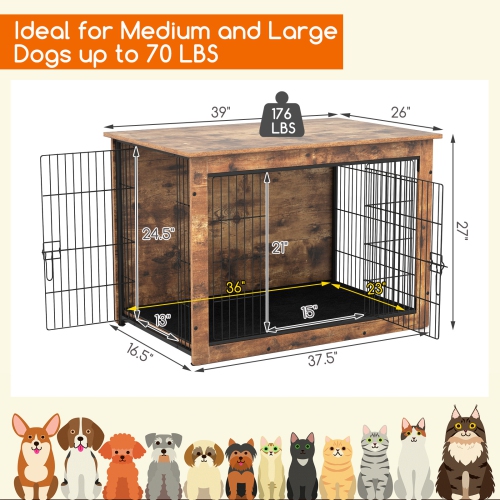 Gymax Dog Crate Furniture for Medium/Large Dogs 39'' Indoor Pet House Side End Table