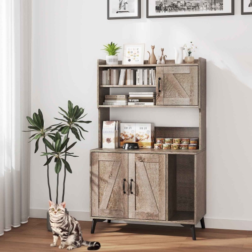 Gymax Large Cat Litter Box Enclosure w/ Display Storage Shelves Hidden Cat Furniture