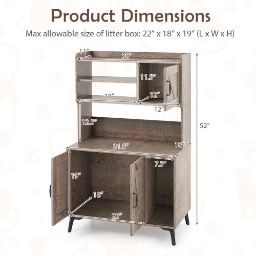 Gymax Large Cat Litter Box Enclosure w/ Display Storage Shelves Hidden Cat Furniture