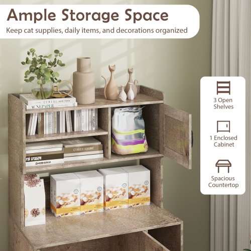 Gymax Large Cat Litter Box Enclosure w/ Display Storage Shelves Hidden Cat Furniture