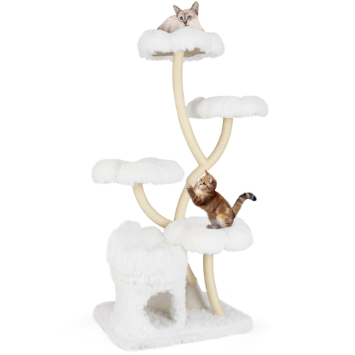 Gymax Freestanding Cat Tower Tall Cat Tree w/ four Flower-shaped Platforms Cat Condo