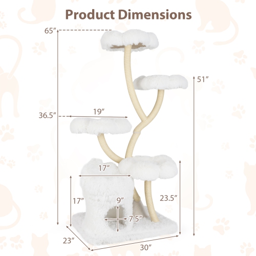 Gymax Freestanding Cat Tower Tall Cat Tree w/ four Flower-shaped Platforms Cat Condo