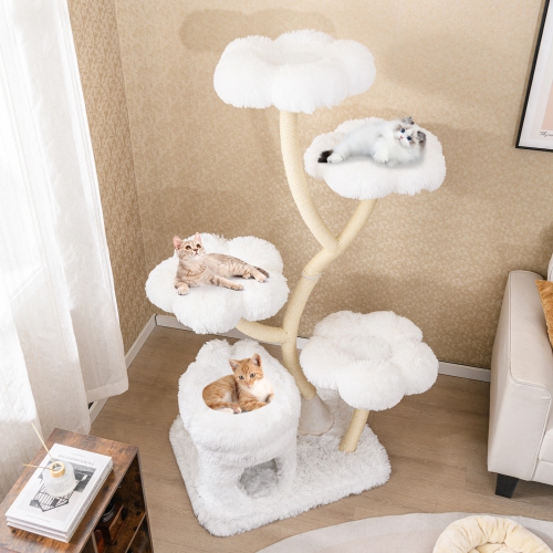 Gymax Freestanding Cat Tower Tall Cat Tree w/ four Flower-shaped Platforms Cat Condo