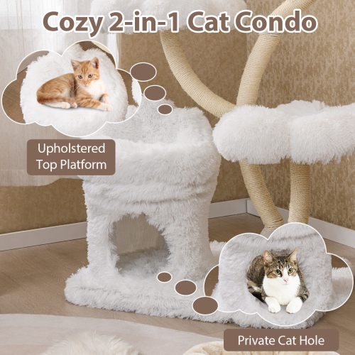 Gymax Freestanding Cat Tower Tall Cat Tree w/ four Flower-shaped Platforms Cat Condo