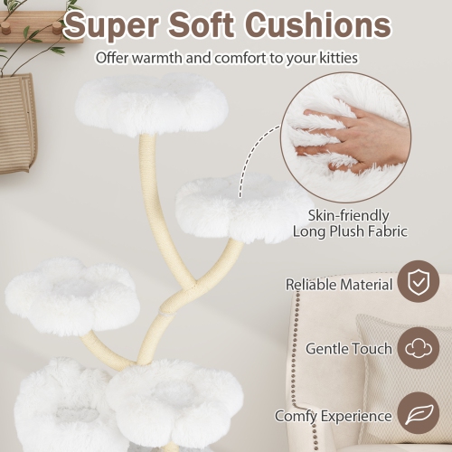 Gymax Freestanding Cat Tower Tall Cat Tree w/ four Flower-shaped Platforms Cat Condo