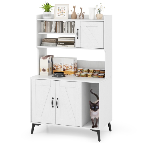 GYMAX  Large Cat Litter Box Enclosure W/ Display Storage Shelves Hidden Cat Furniture