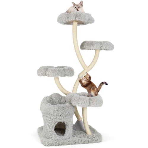 Gymax Freestanding Cat Tower Tall Cat Tree w/ four Flower-shaped Platforms Cat Condo
