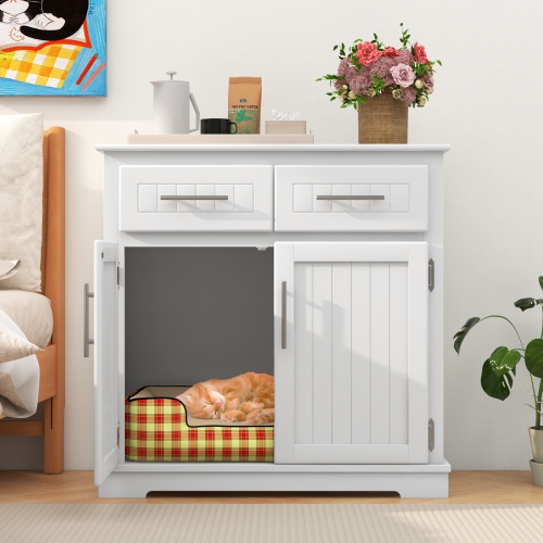 Gymax Cat Litter Box Enclosure w/ 2 Drawers Double Doors Anti-Toppling Devices