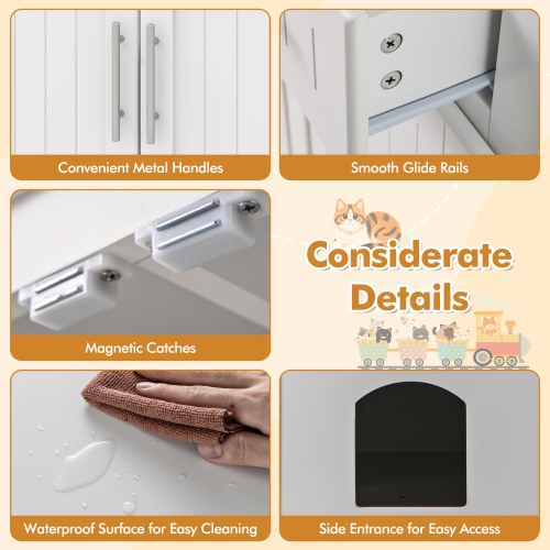 Gymax Cat Litter Box Enclosure w/ 2 Drawers Double Doors Anti-Toppling Devices