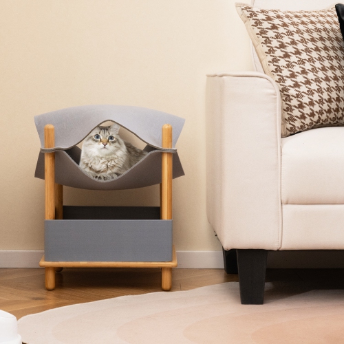 Gymax 2-Tier Elevated Cat Bed Cat Tower w/ Dual-Layer Felt Fabric Top Condo Hammock