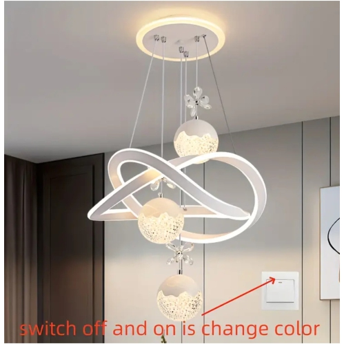 Modern Minimalist LED Chandelier – Acrylic Lampshade, Tri-Color Dimmable Ceiling Light, White/Black, for Bedroom, Living Room, Kitchen