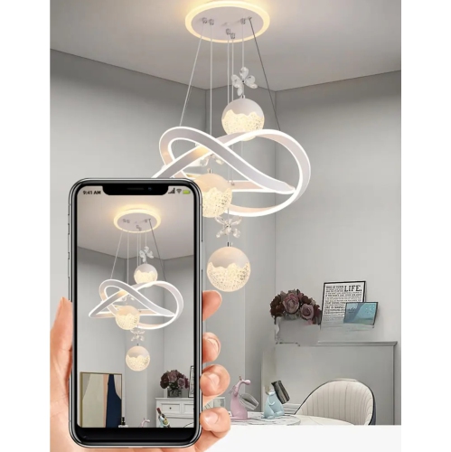 Modern Minimalist LED Chandelier – Acrylic Lampshade, Tri-Color Dimmable Ceiling Light, White/Black, for Bedroom, Living Room, Kitchen