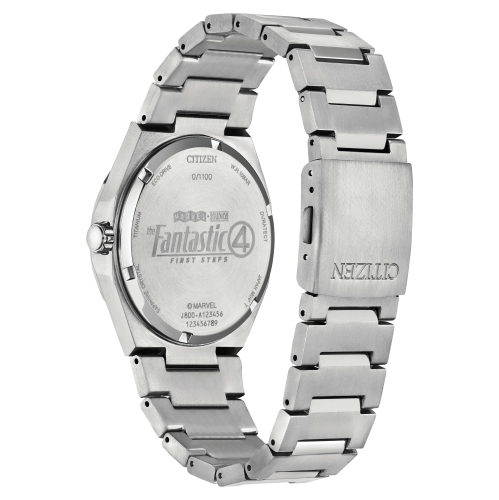 Marvel Mens The Fantastic 4: First Steps Limited Edition Eco-Drive Watch 39mm Silver-Tone Super Titanium Case and Bracelet with Blue Dial