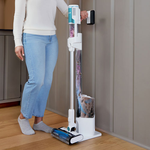 Aspirateur-balai sans fil à brosse rotative Clean & Empty de Shark - Blanc/Bleu paon