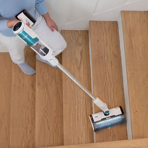 Aspirateur-balai sans fil à brosse rotative Clean & Empty de Shark - Blanc/Bleu paon