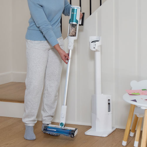 Aspirateur-balai sans fil à brosse rotative Clean & Empty de Shark - Blanc/Bleu paon