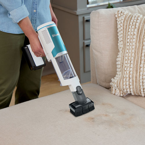 Aspirateur-balai sans fil à brosse rotative Clean & Empty de Shark - Blanc/Bleu paon