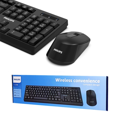 Philips SPT6354 2.4GHz Drop-Free Connection Wireless Keyboard and Mouse Combo, Silent Keyboard & Ambidextrous Mouse