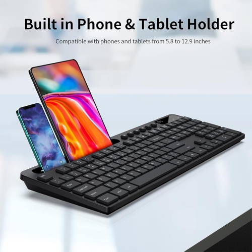 Marvo KC411W Wireless 2.4Ghz Keyboard and Mouse Combo with Phone Tablet Holder, Silent Mouse with 6 Button, Compatible with MacBook, Windows_Black