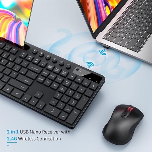 Marvo KC411W Wireless 2.4Ghz Keyboard and Mouse Combo with Phone Tablet Holder, Silent Mouse with 6 Button, Compatible with MacBook, Windows_Black