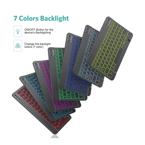 Clavier et souris sans fil Bluetooth ultramince pour iPad et Android Clavier rechargeable 7 couleurs avec rétroéclairage