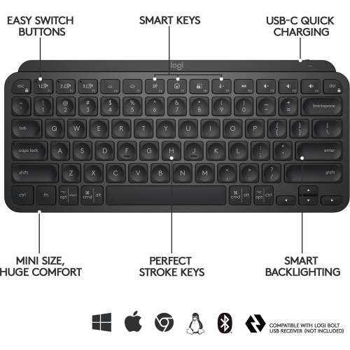 Logitech MX Keys Mini Wireless Keyboard + Microfiber Cleaning Cloth