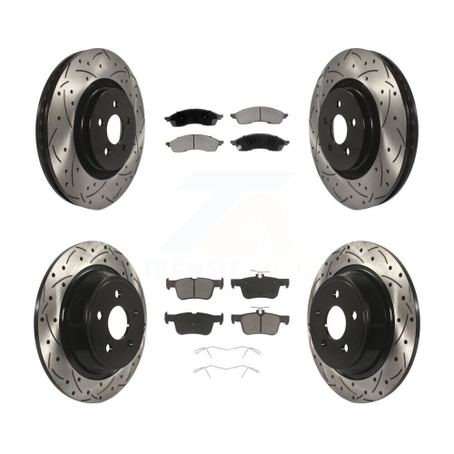 TRANSIT AUTO  Front Rear Coated Drilled Slotted Disc Brake Rotor & Ceramic Pad Kit for Lincoln Nautilus Kdc-101218