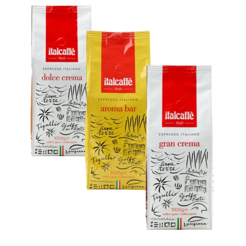 Ensemble espresso à grains entiers Italcaffè – Dolce Crema, Aroma Bar, Gran Crema – 3 sacs 1&nbsp;kg