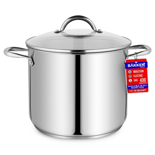 Bakken-Swiss Deluxe 14-Quart Stainless Steel Stockpot w/Tempered Glass See-Through Lid - Simmering Delicious Soups Stews & Induction Cooking -