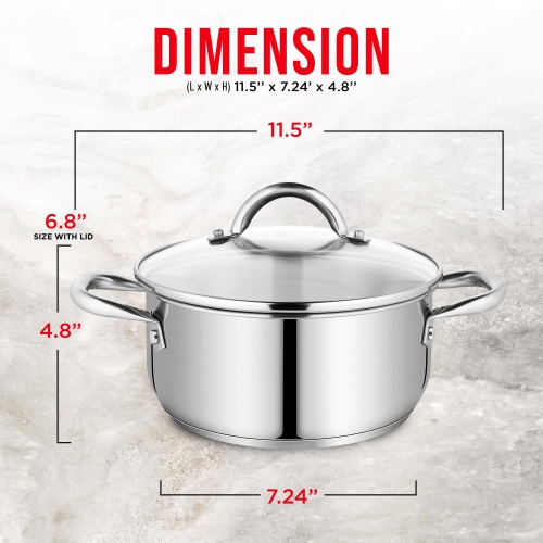 Bakken-Swiss Deluxe 3-Quart Stainless Steel Stockpot w/Tempered Glass See-Through Lid - Simmering Delicious Soups Stews & Induction Cooking -