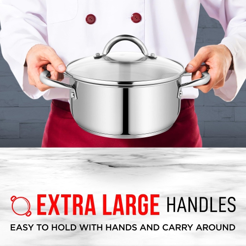 Bakken-Swiss Deluxe 3-Quart Stainless Steel Stockpot w/Tempered Glass See-Through Lid - Simmering Delicious Soups Stews & Induction Cooking -