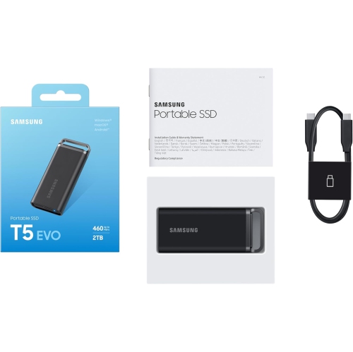 Open box - SAMSUNG T5 EVO Portable SSD 2TB, USB 3.2 Gen 1 External Solid State Drive, Seq. Read Speeds Up to 460MB/s for Gaming and Content Creation,