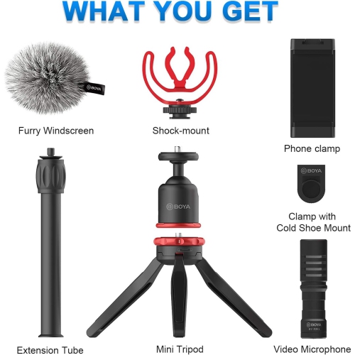 BOYA BY-VG330 Smartphone Video Rig with Mini Tripod, Phone Grip, and Video Microphone Compatible with iPhone 13, 12, 11, 11 Pro, XS, XR, X, 8, 7, and